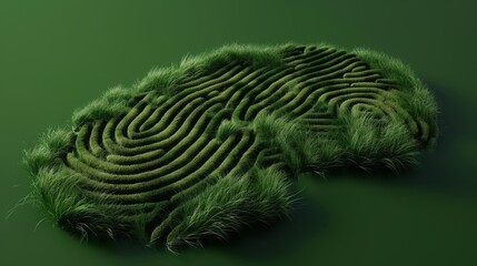 Fingerprint made of green grass. Identification and verification of identity. Unique biometric fingerprint