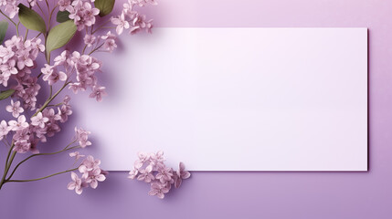 Fototapeta na wymiar Blank message background with graphic elements on lilac and flower background