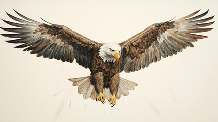 A drawing of a bald eagle flying in the air. - Powered by Adobe