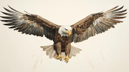 Foto op Plexiglas A drawing of a bald eagle flying in the air. © Natia