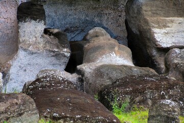 Moai at Rano Raraku- the Moai factory on Easter Island, Chile 