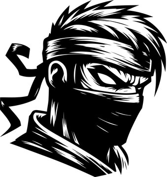 ninja head mascot, cartoon illustration 
