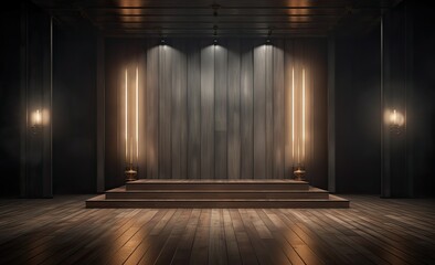 An Empty Stage With Stairs and Lights - obrazy, fototapety, plakaty
