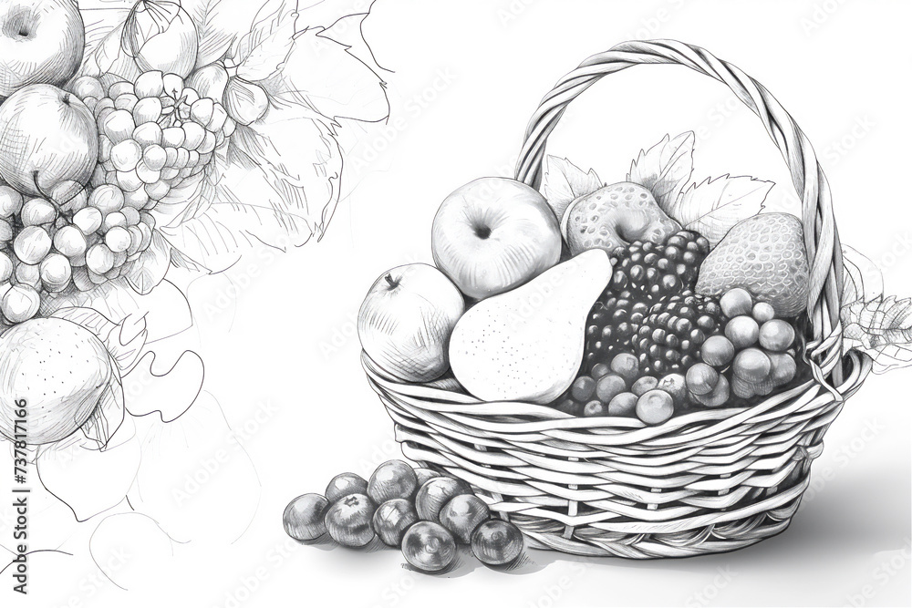 Sticker Coloring pages of basket full of fruits