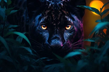 Tuinposter a black panther with orange eyes © Petru