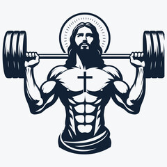 Fototapeta na wymiar Gym Jesus vector - Funny Christian Weightlifting Fitness vector