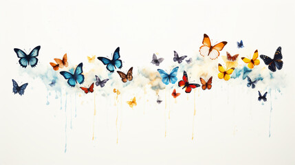A group of butterflies flying through the air.