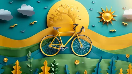 Foto op Aluminium a bicycle powered by solar energy, highlight color contrast photography, paper cut craft © Zahid