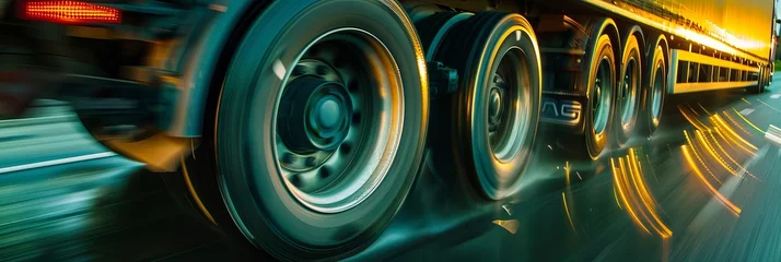 Foto op Canvas closeup wheels in motion from an articulated lorry, traveling along a UK motorway.  © Zahid