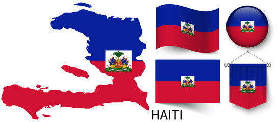 The various patterns of the Haiti national flags and the map of Haiti's borders