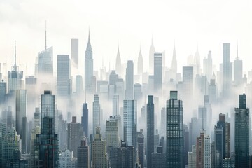 This photo showcases a bustling cityscape featuring a multitude of towering buildings, City skyline littered with skyscrapers in varying heights, AI Generated