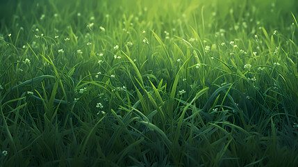 Close-up of green grass, the unknown beauty of grass and flowers
