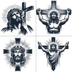 Fototapeta na wymiar Jesus Christ Crown of Thorns vector , line art bundle File