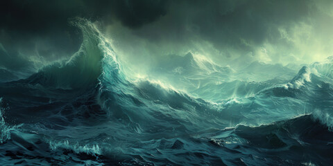 Ocean big waves storm over the sea
