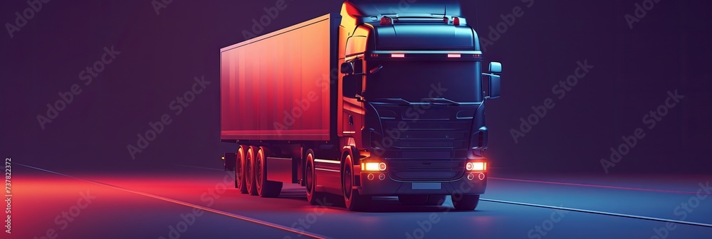 Wall mural truck. 3d heavy truck van highway road. solitary against a deep blue backdrop. the concept of transp