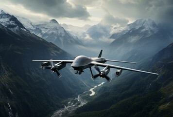 Fototapeta na wymiar a drone flying over mountains