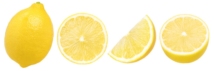 lemon fruit, slice and half isolated, Fresh and Juicy Lemon, transparent PNG, PNG format,...