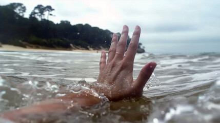 Human hand and water.