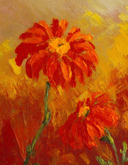 Marigold flower abstract art painting