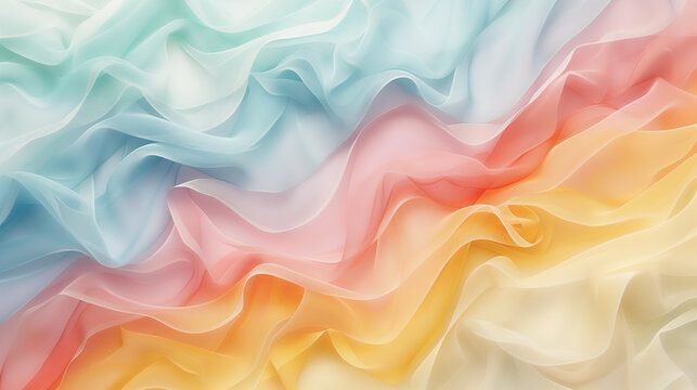 fabrics in different pastel colors forming smooth waves. Abstract background in calm mood colors.