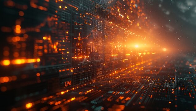 Abstract digital data charts with neon glow