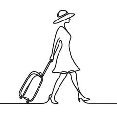 Woman with suitcase in line drawing style