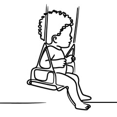 A child rides a swing in a line drawing style