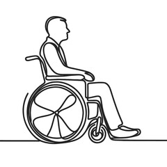 A man in a wheelchair in line drawing style