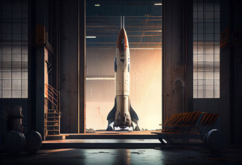 rockets in an industrial building - obrazy, fototapety, plakaty