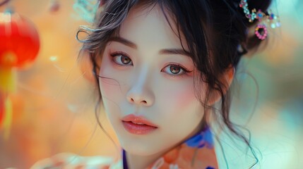A Beautiful Girl with Beauty of Big Eyes in Chinese Fashion