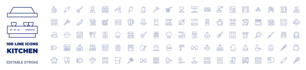 100 icons Kitchen collection. Thin line icon. Editable stroke. Kitchen icons for web and mobile app.
