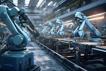 工場の人材不足問題を補う自動制御のロボット - obrazy, fototapety, plakaty