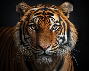 Bengal Tiger , blank templated, rule of thirds, space for text, isolated white background