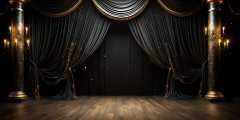 black with golden bright curtain stage with frames