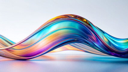3d chrome fluid flow with holographic colors, clear white background