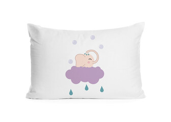 Soft pillow with printed cute elephant isolated on white
