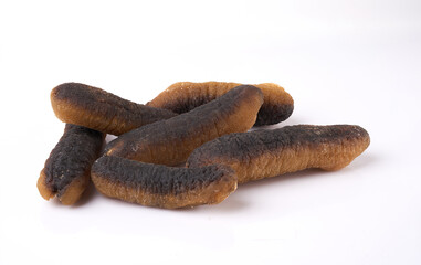 Dried sea cucumbers isolated on white background