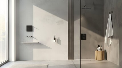 Modern Bathroom with Wall-Mounted Soap Dispenser AI Generated.