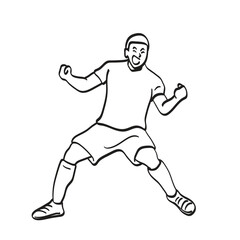 Fototapeta na wymiar male soccer player celebrating goal illustration vector hand drawn isolated on white background
