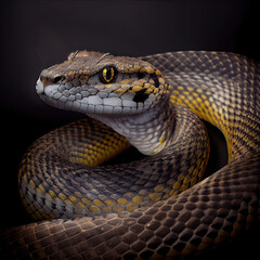 Fototapeta premium Coiled Snake Animal Portrait with Intense Eyes in Studio