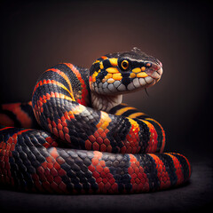 Fototapeta premium Vibrant Coral Snake Portrait in a Professional Photography Studio