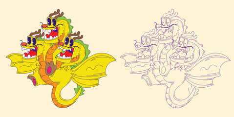 cute animal doodle illustration for coloring page drawing book