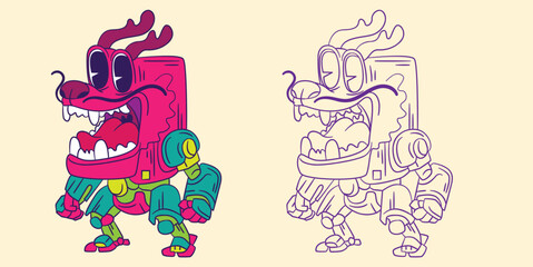 cute animal doodle illustration for coloring page drawing book