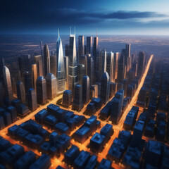 Futuristic modern city skyline with urban skyscrapers. Illustration Inductrial big city Aerial view
