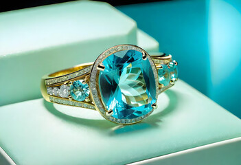 Aquamarine Jewelry, Gemstone, Precious, Blue, Luxury, Fashion, Accessories, Ring, Glamour, Sparkle, Gem, Elegant, AI Generated