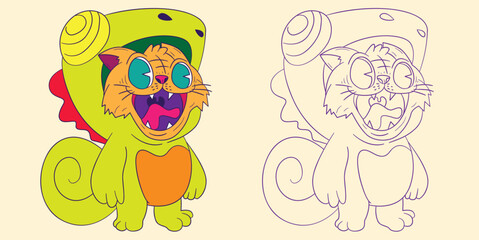 cute animal doodle illustration for coloring page drawing book