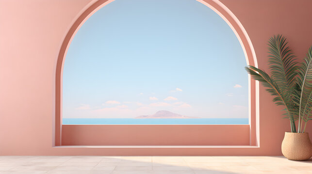 Pink pastel mysterious door in a dreamy landscape phone hd wallpaper,,
There is a view of a beach through a round window