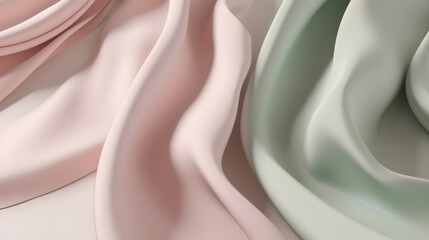 Wave texture silk abstract fabric. Rose, green fold 3d fabric