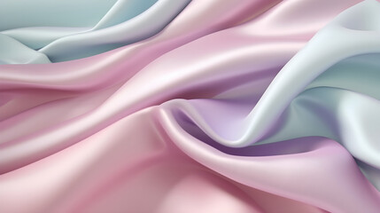 Wave texture silk abstract fabric. Rose, blue, green fold 3d fabric
