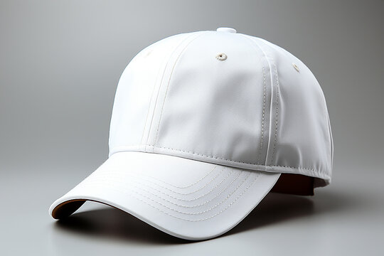White baseball cap isolated on gray background